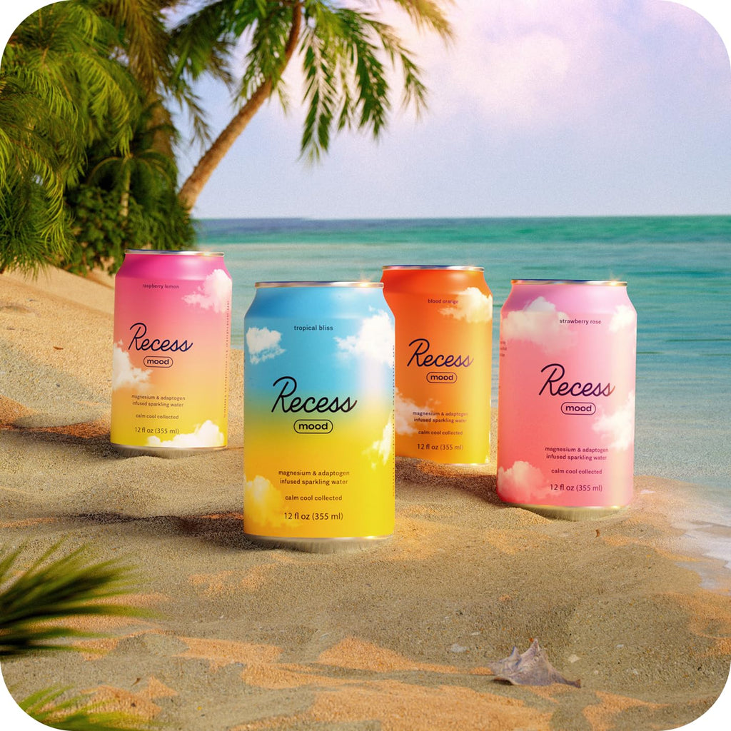 Recess Mood Magnesium & Adaptogen Drink, Relaxation Beverage, 12 Ounce (Paradise Sampler Variety Pack, 12 Pack)