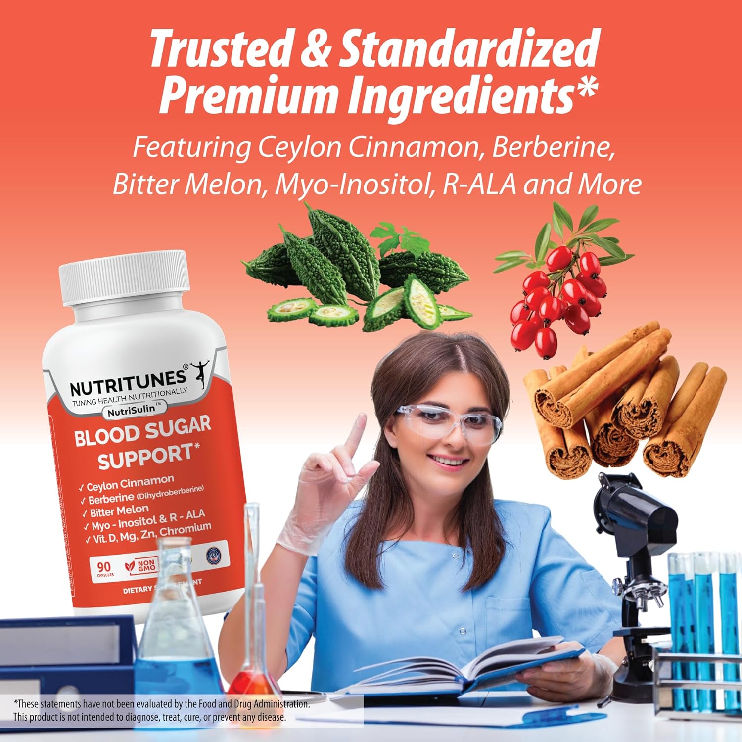 Blood Sugar Complex with Berberine (Dihydroberberine) Ceylon Cinnamon Bitter Melon Myo-Inositol R-ALA Vit. D Chromium Magnesium & Zn–Supports Healthy Sugar Metabolism–90 NutriSulin Supplement Capsules