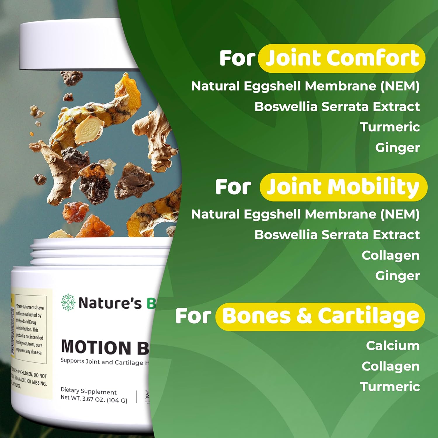 Motion Bliss Joint Supplements for Men & Women - Joint Health Support - with NEM, Calcium, Boswellia Serrata Extract, Collagen & More - 3.67 Oz - 30 Servings - Citrus Zest Flavor