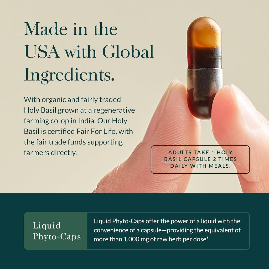 Gaia Herbs Holy Basil Leaf - Traditionally Used to Support Stress Response - Adaptogenic Ayurvedic Herb* - 120 Vegan Liquid Phyto-Capsules (60-Day Supply)