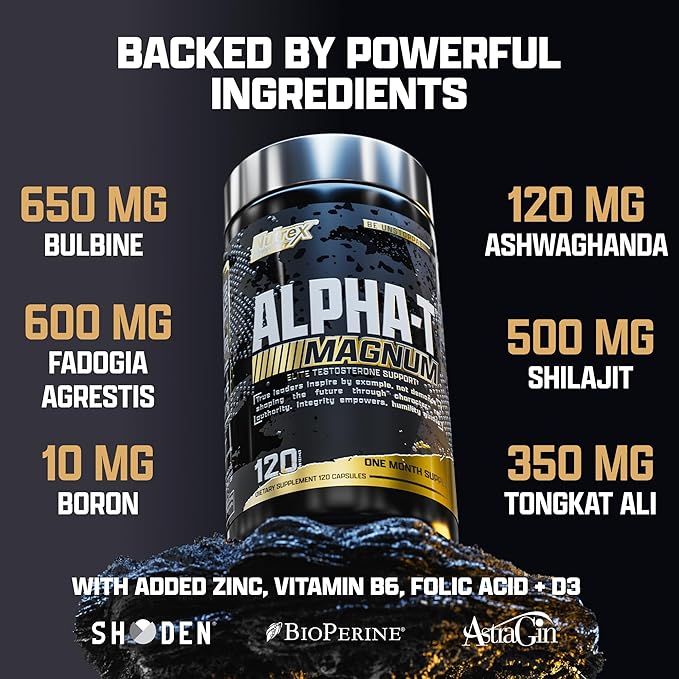 Nutrex Research Alpha-T Magnum Testosterone Support for Men | Anabolic Supplement with Tongkat Ali, Fadogia Agrestis, Shilajit and Ashwagandha | Muscle Builder for Strength, Growth & Hormone Balance
