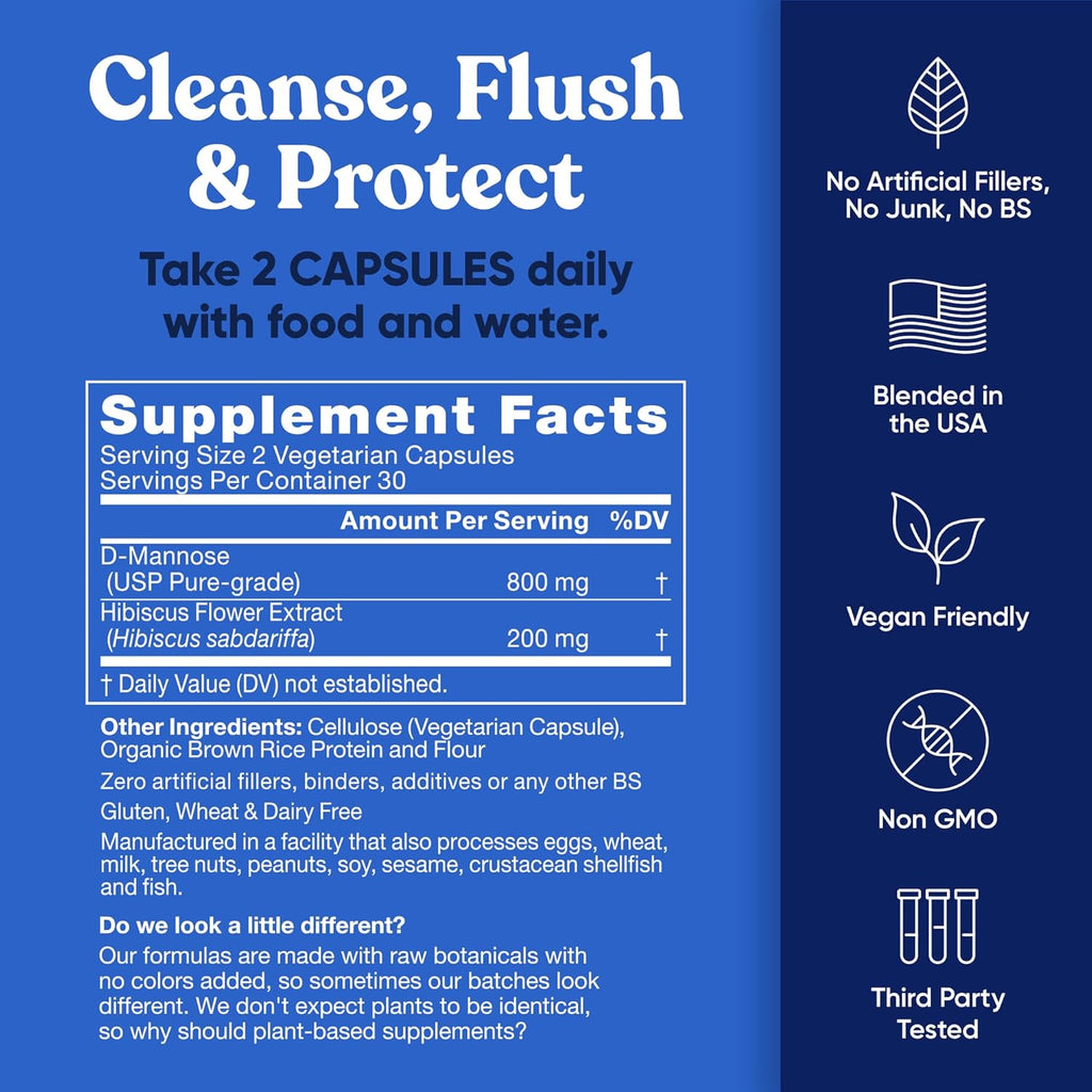 Urinary Harmony D-Mannose Supplement – Urinary Tract Health for Women – Cleanses and Flushes the Urinary System – Potent Clinical Strength Formula with DMannose and Hibiscus – 180 Fast Acting Capsules