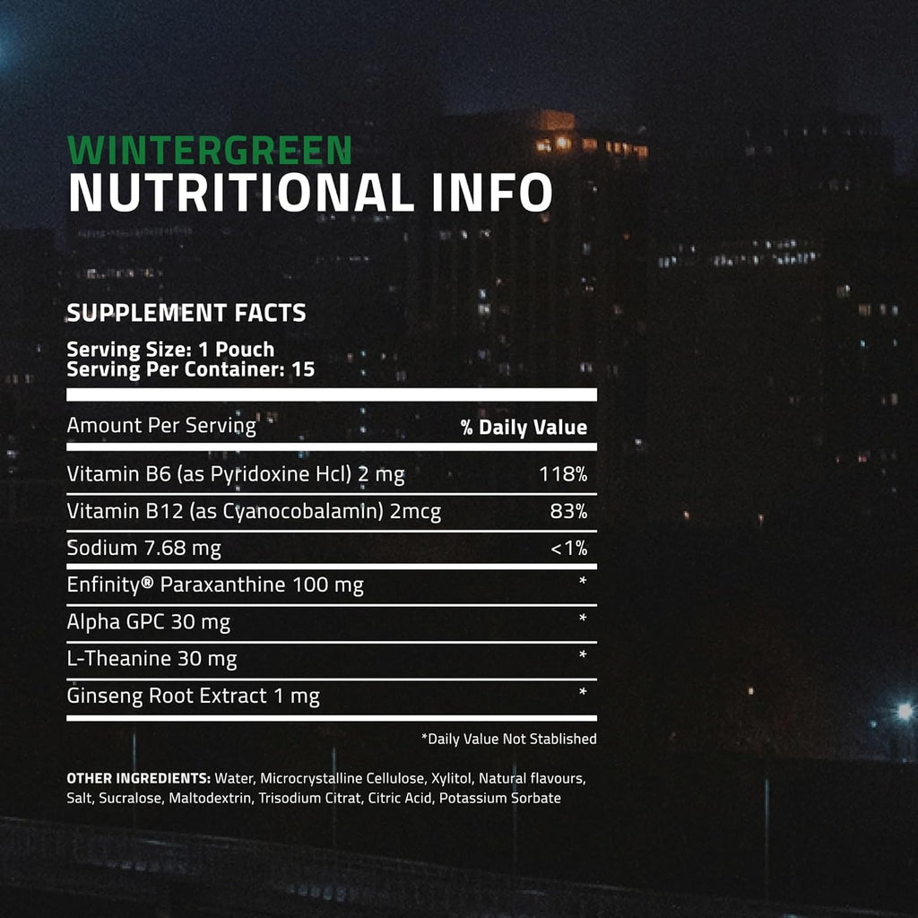 Ultra Focus Pouches with Vitamin B12, L Theanine, Vitamin B6, Ginseng & Alpha GPC, Natural Adaptogens and Nootropics for Energy and Clarity, Plant Based and Caffeine Free, Wintergreen, 3 Pack