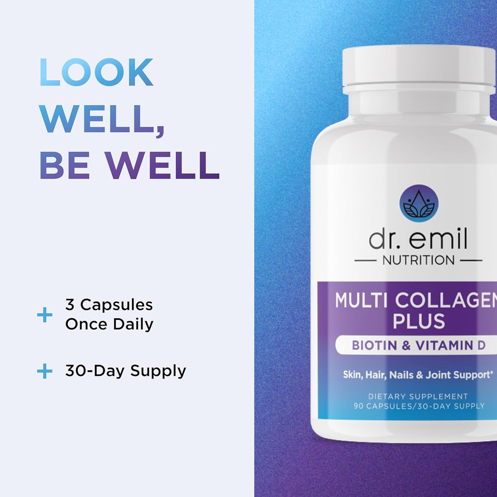 DR. EMIL NUTRITION Multi Collagen Peptides Plus Biotin and Vitamin D - Biotin and Collagen Supplements for Hair Skin and Nails - Biotin Pills for Hair Growth