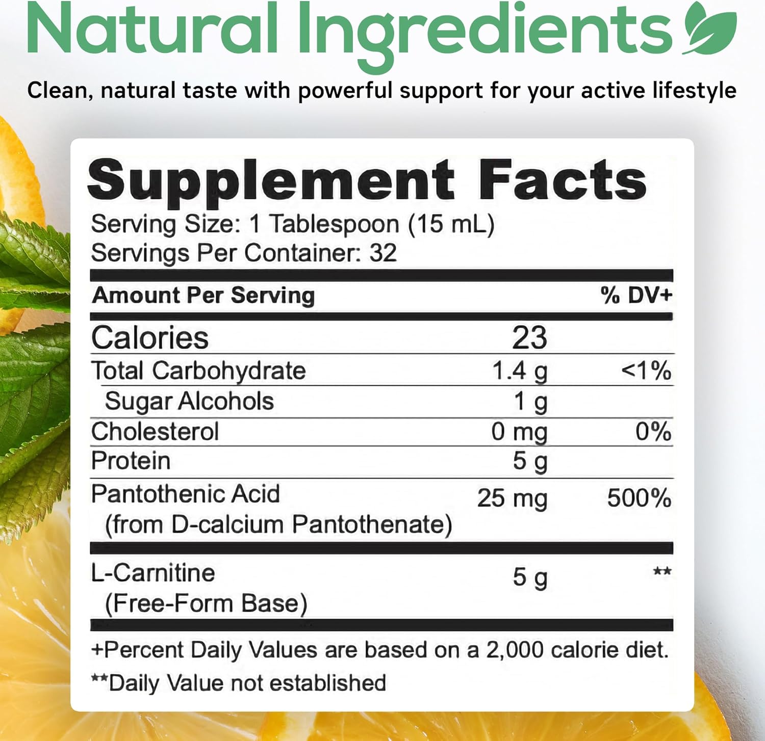 Concentrated L-Carnitine Liquid, 5000mg All Natural Citrus Flavored L-Carnitine Supplement, Liquid L-Carnitine with Vitamin V5, 16.23 Fl. Oz