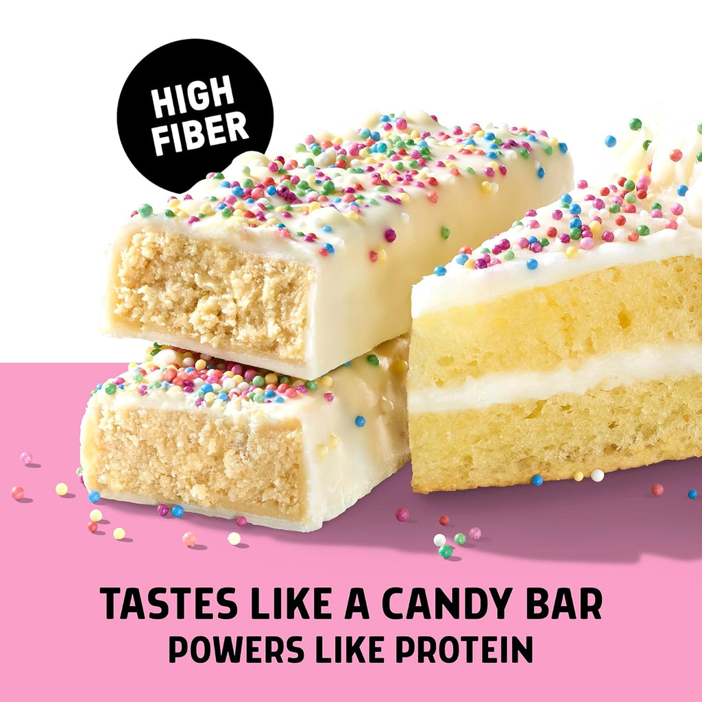JUNKLESS Protein Bars - Birthday Cake - 15g Protein, Low Sugar, Gluten Free, High Fiber, Delicious Taste and Texture, Satisfying, Healthy Snack for Energy - 12 Bars