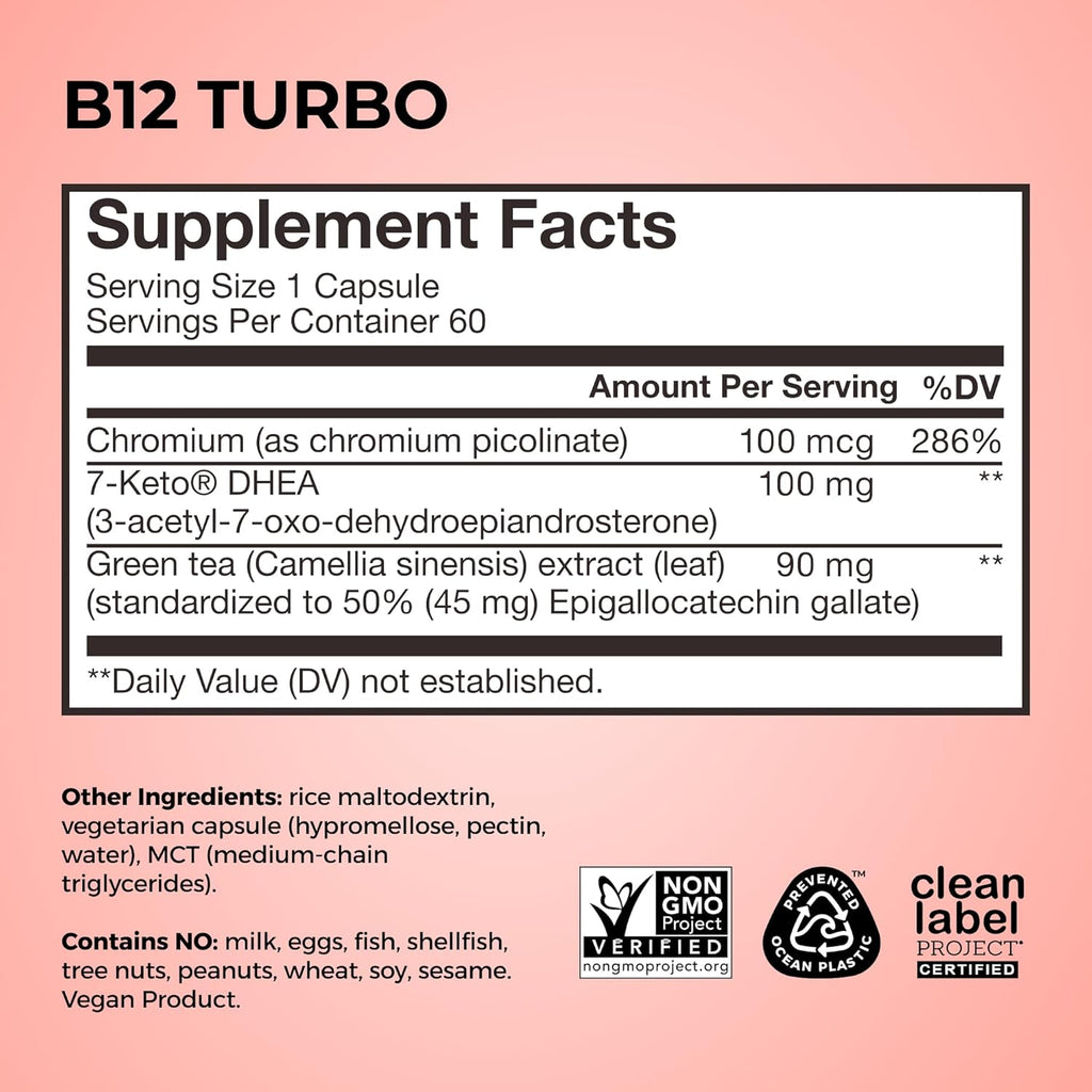 HUM B12 Turbo - Daily Energy & Calcium Support & Mood Support + Hormone Balance - Non-GMO, Gluten-Free, Vegan (30-Count)