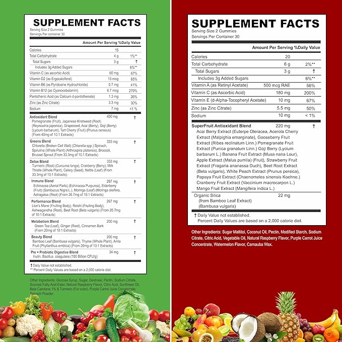 VITINITY Made with Real Fruit and Real Veggie Gummies - Superfood Vegetable Vitamin Supplement for Women,Men & Kids - with a Blend of Fruit and Greens for Daily Health (60-Day Supply)