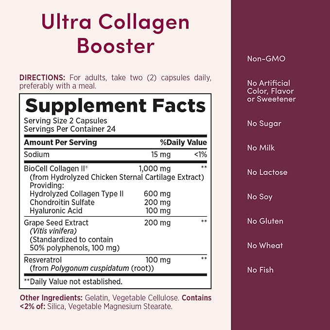 Nature's Bounty Optimal Solutions Ultra Collagen Booster for Healthy-Aging Supplement, Resveratrol, Hyaluronic Acid – Collagen Capsules for Women, 48 Capsules (Pack of 3)