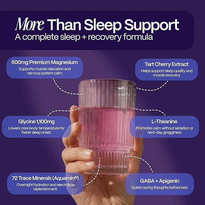 Slumber Night Lytes Magnesium Sleep Powder Drink Mix, Vanilla Hibiscus Flavor, Magnesium Glycinate, L-Theanine, Vitamin D3, Zinc, Sugar Free, Vegan, 30 Servings