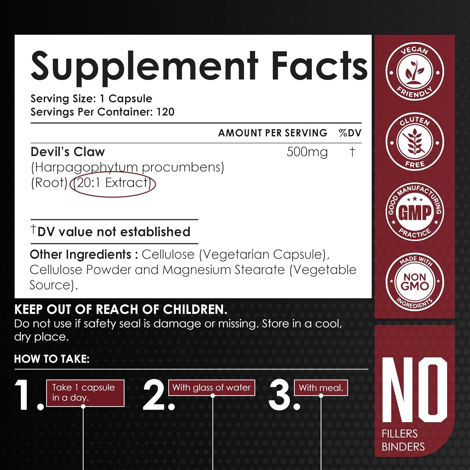 AMALTH Devils Claw Extract 500 mg, 120 Veggie Capsules, Concentrated Root Extract, Devils Claw Herbal Supplement, Non-GMO, Vegan Supplement
