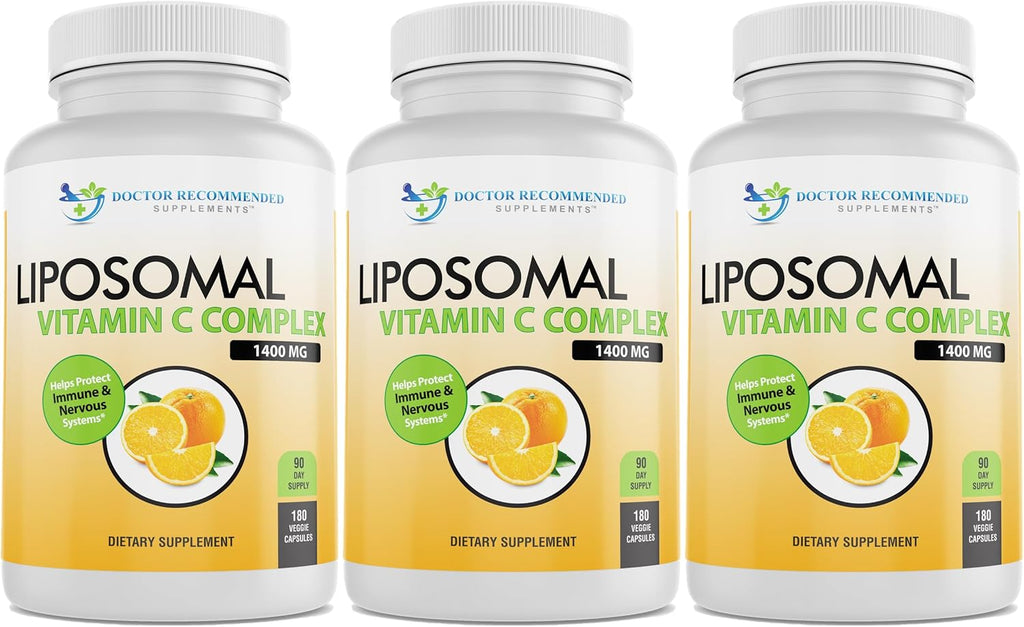 Liposomal Vitamin C 1400mg Per Serving - High Absorption Ascorbic Acid, Lypo-Spheric Vitamin C Complex Immune Support Supplement w/Powerful Antioxidants and Collagen Booster, (180 Veggie Caps 3 Pack)