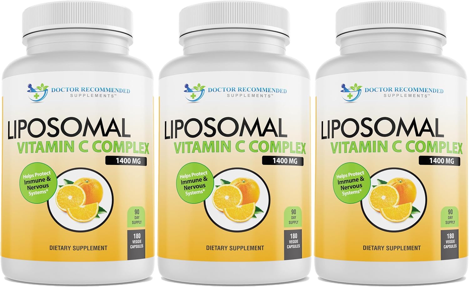 Liposomal Vitamin C 1400mg Per Serving - High Absorption Ascorbic Acid, Lypo-Spheric Vitamin C Complex Immune Support Supplement w/Powerful Antioxidants and Collagen Booster, (180 Veggie Caps 3 Pack)