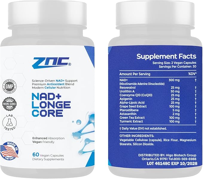10-in-1 NAD+ Supplement with Liposomal NAD, Urolithin A & Resveratrol for Energy & Cellular Repair - 60 Vegan Capsules