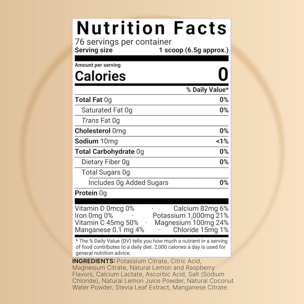 Naturebell Electrolytes Powder No Sugar, 500g (76 Servings) | Keto Fast Hydration Formula | 1,000mg Potassium + Trace Minerals & Coconut Water | Raspberry Lemonade Flavor | Carnivore Friendly