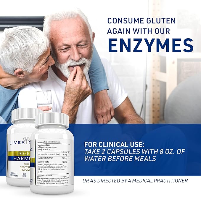 Digest Harmony Maximum Strength Digestive Enzymes Gluten Sensitivity Lipase, Protease, Cellulase, Aloe Vera for Gallbladder, Bloating Relief and Digestive Discomfort – 60 Capsules