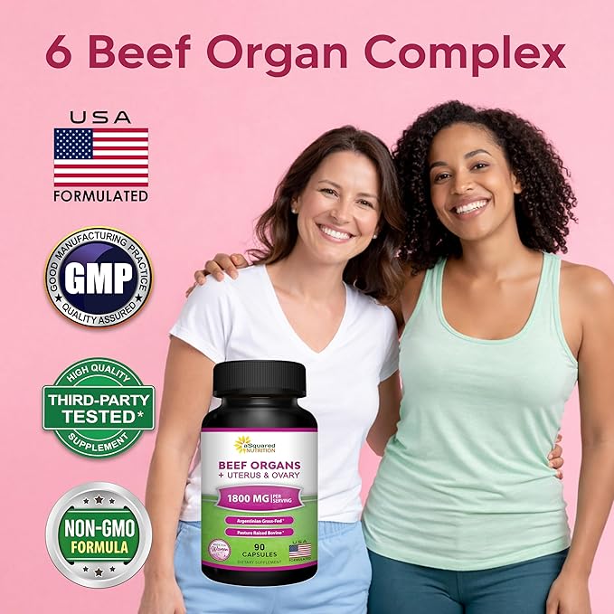 aSquared Nutrition Beef Organ Supplement for Women - Grass Fed Liver Capsules - Ovary, Uterus, Kidney & Heart - Female Superfood - Women's Complex Pills for Energy & Health