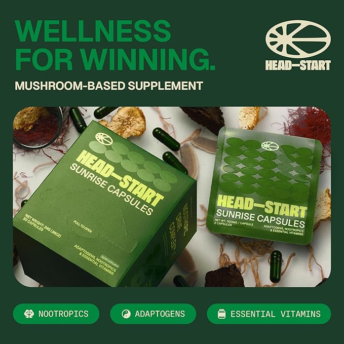 HEAD-START Sunrise Capsules | Nootropic Brain Supplement with Lion’s Mane, L-Theanine & Saffron | Adaptogen Blend for Focus, Energy, Clarity & Daily Performance
