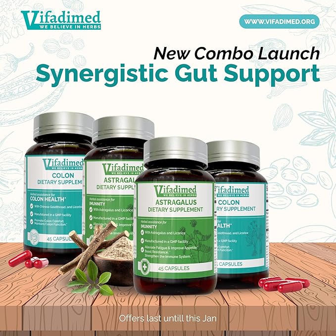 Gut Health & Immunity Combo,Colitis,IBD Assist,Leaky Gut Repair,Soothes Irritation,Intestine Lining,Gut Microbiome,Immune Balance, Colon & Astragalus,3-Month Supply,180 Capsules