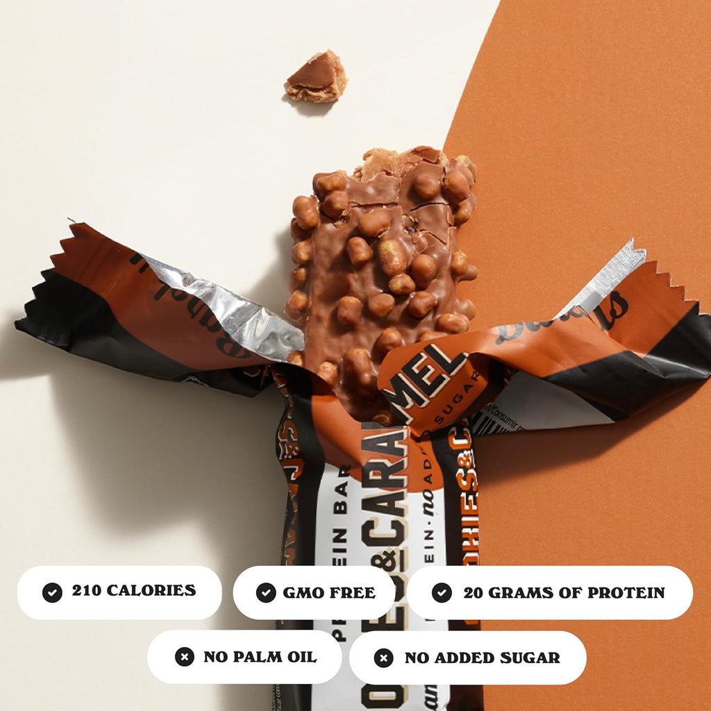 Barebells Protein Bars Cookies and Caramel - 12 Count, 20g High Protein Treats - Chocolate Nutrition Bar with 1g Total Sugars - On-The-Go Breakfast or Post-Workout Snack