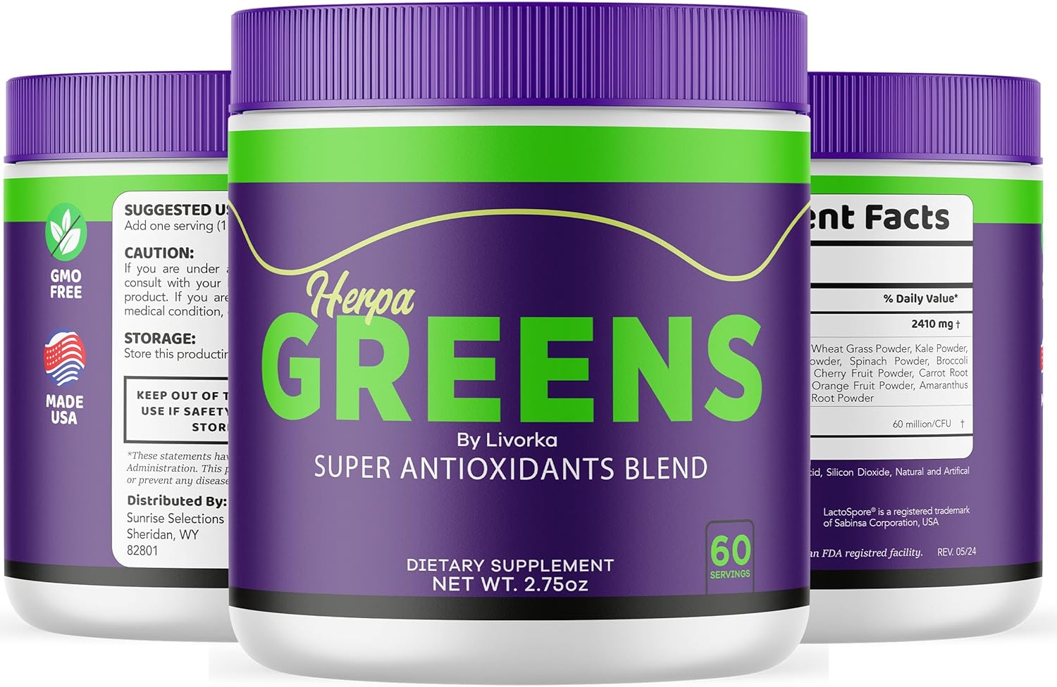 Herpa Greens Advanced Formula Powder in a Jar, Supports Overall Health, Wellness - 150 Servings (5 Month Supply) - Pack of 5