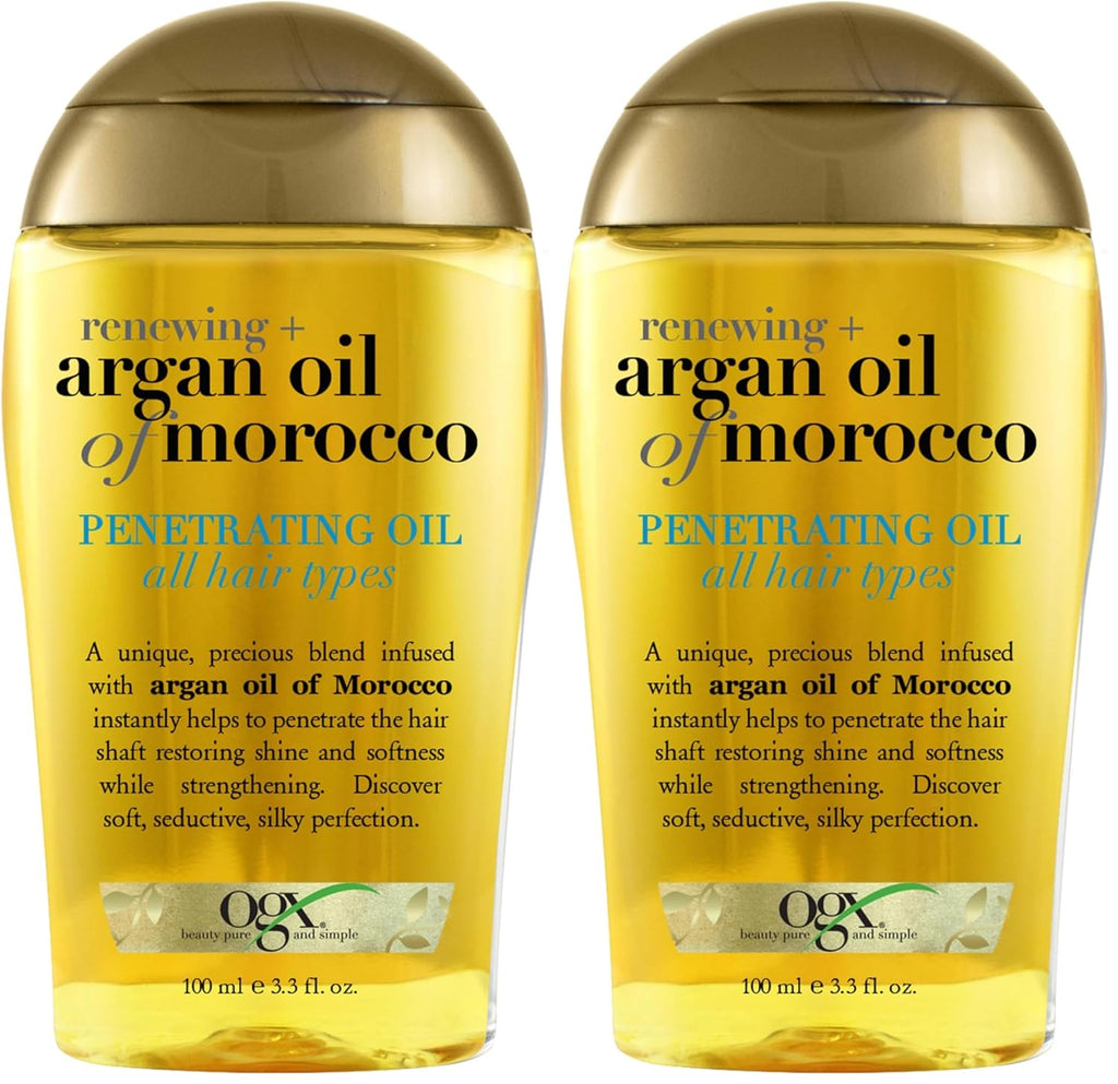 OGX Renewing + Argan Oil of Morocco Penetrating Hair Oil Treatment, Moisturizing & Strengthening Silky Oil for All Hair Types, Paraben-Free, Sulfated-Surfactants Free, 3.3 fl oz (Pack of 2)