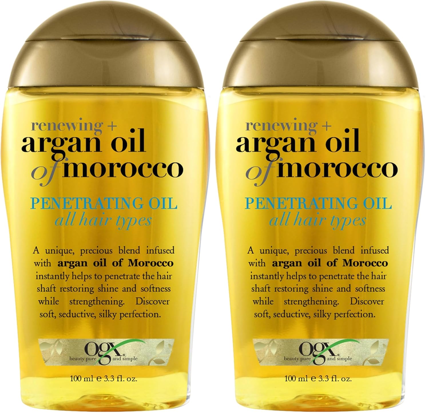 OGX Renewing + Argan Oil of Morocco Penetrating Hair Oil Treatment, Moisturizing & Strengthening Silky Oil for All Hair Types, Paraben-Free, Sulfated-Surfactants Free, 3.3 fl oz (Pack of 2)