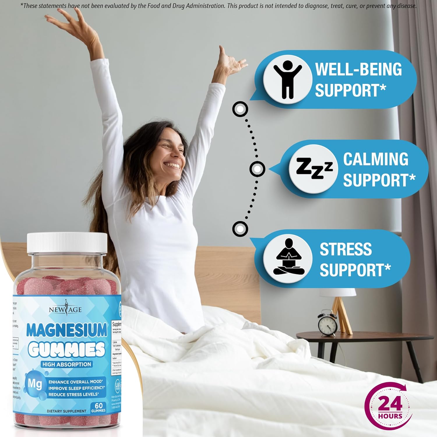 Magnesium Gummies - Calming Anti-Stress Gummies, Magnesium Supplement for Adults and Kids, Vegan, Gelatin-Free, Gluten-Free, Non-GMO, Delicious Natural Raspberry Flavor- 60 Count - by New Age