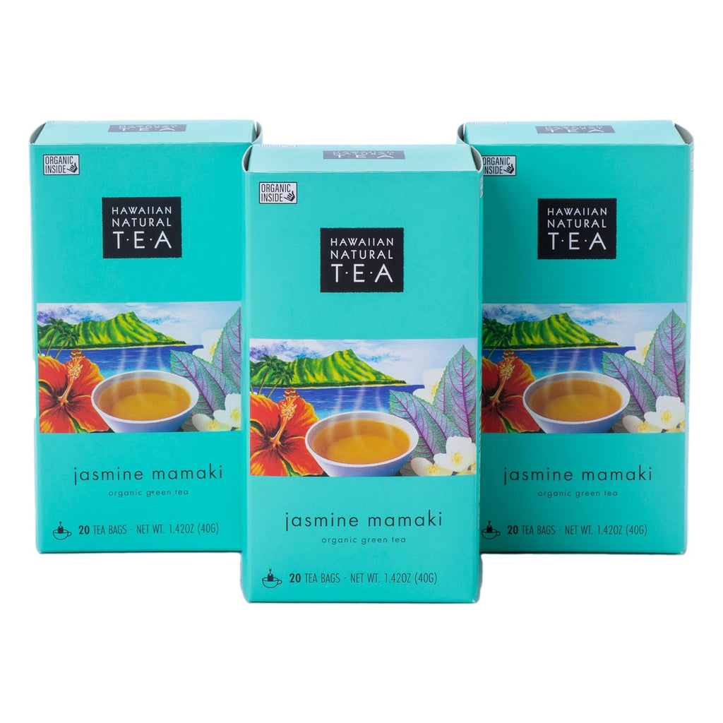 Hawaiian Natural Tea Organic Mamaki Jasmine Green Tea Blend - Antioxidant-Rich, Calming, Wellness Tea for Bedtime & Stress - Gift for Tea Lovers - 60 Tea Bags