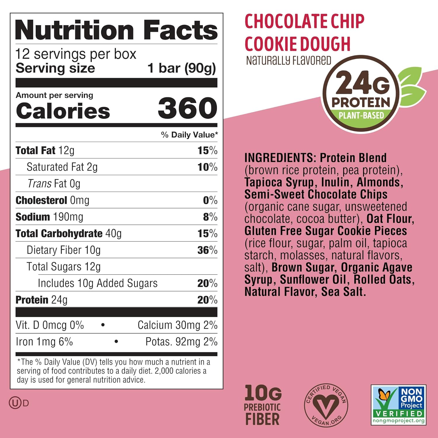 Lenny & Larry's Cookie-fied BIG BAR – Chocolate Chip Cookie Dough Vegan Protein Bars 12x90g – Healthy Snacks, 24g Plant Protein & 10g Prebiotic Fiber – Gluten free Power Bar, Keto Friendly & Vegan