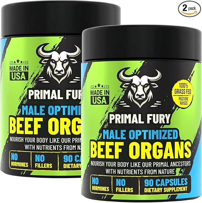 Grass Fed Beef Organ Supplement for Men - Male Optimization Pills - 6 Vital Beef Organs to Drive Prostate Health & Peak Performance, Made in USA, 90 Capsules (2 Pack)
