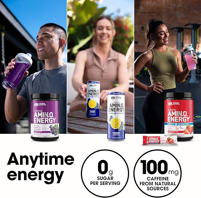 Optimum Nutrition Amino Energy Powder – Energy & Focus Pre Workout with Amino Acids, BCAA, Green Tea Caffeine & Coffee, Muscle Recovery Support – Fruit Fusion, 30 Servings (Packaging May Vary)