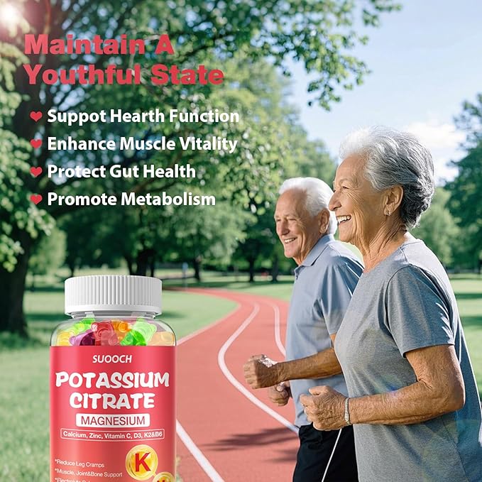 2 Pack Potassium Citrate Gummies 120 Count, 1200mg Potassium Supplement, Potassium Gummies for Women & Men, Chewable Potassium Magnesium Zinc Supplement, Support Leg Cramps & Muscle Health