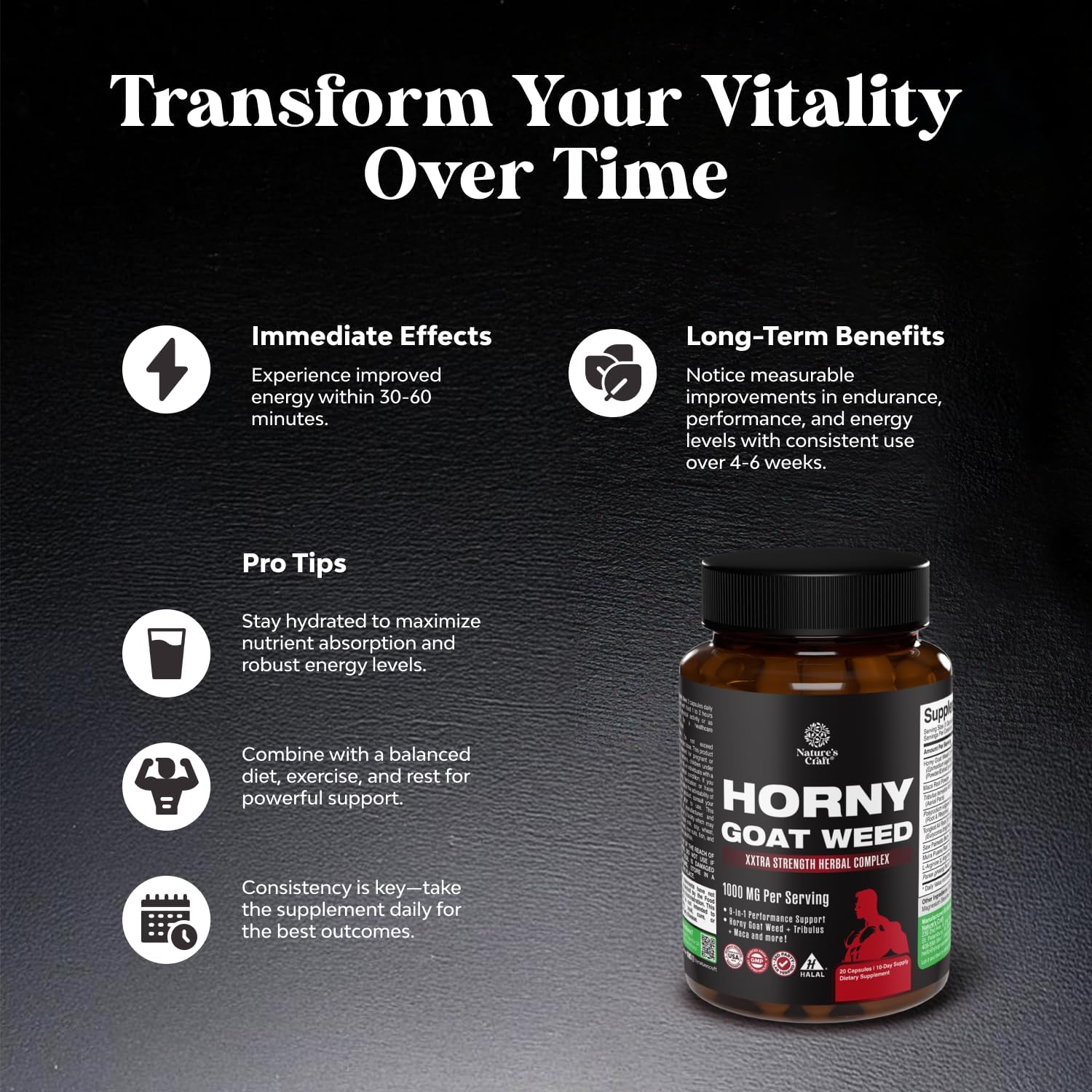 Bundle of Horny Goat Weed Complex with Tongkat Ali, Saw Palmetto, Panax Ginseng & Black Maca Root Plus Potent Herbal Supplement with Siberian Ginseng, Ashwagandha & Maca for Men’s Energy & Wellness