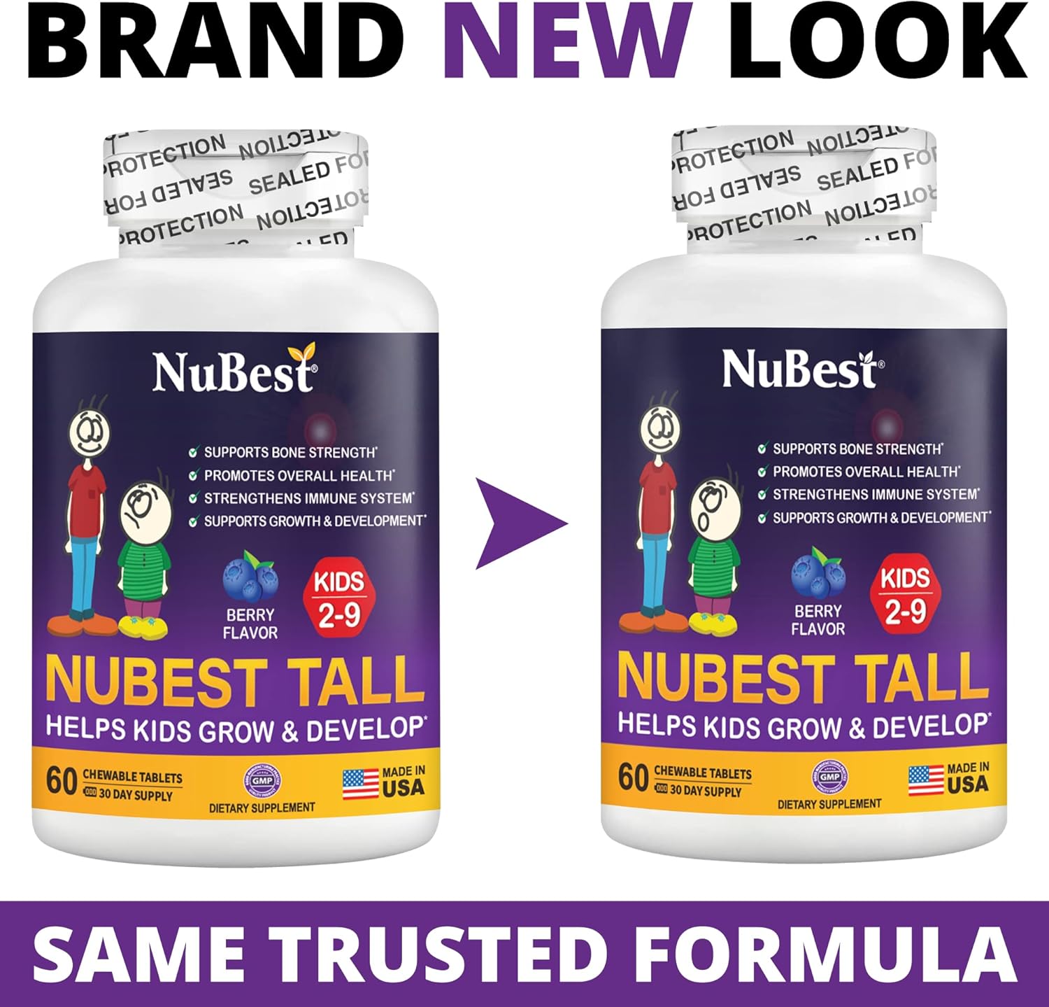 NuBest Tall Kids for Age 2 to 9 - Bone Strength, Brain Growth, Immunity with Calcium, Multivitamins & Minerals - 60 Chewable Berry Tablets | 3 Pack