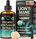 Lions Mane Liquid - USDA Certified Organic Lions Mane Supplement - Brain Support, Energy, Memory & Focus - Sugar & Alcohol-Free Lion's Mane Mushroom Extract 144,000 mg / Bottle, 4fl oz, 4 Month Supply