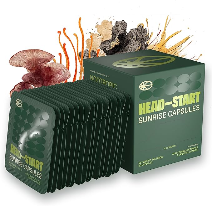 HEAD-START Sunrise Capsules | Nootropic Brain Supplement with Lion’s Mane, L-Theanine & Saffron | Adaptogen Blend for Focus, Energy, Clarity & Daily Performance