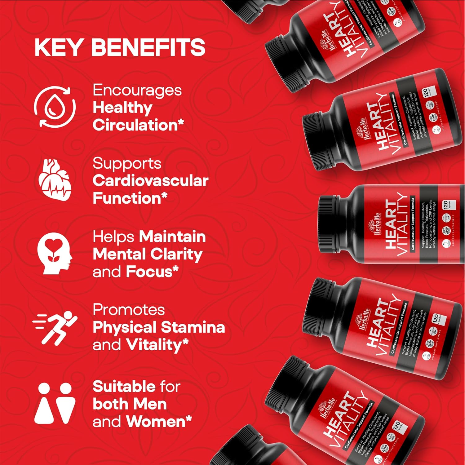Heart Support and Blood Flow Supplement, 120 Capsules, Supports Cardiovascular Health, Healthy Cholesterol, Triglyceride, Homocysteine, CRP Levels | Boost Naturally Circulatory Function