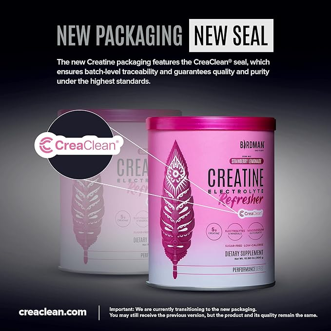 BIRDMAN Creatine Refresher | Creatine Monohydrate Powder with Electrolytes, Magnesium Glycinate & Vitamins | Creaclean Seal | Sugar Free, Low Calorie | Strawberry Lemonade | 30 Servings