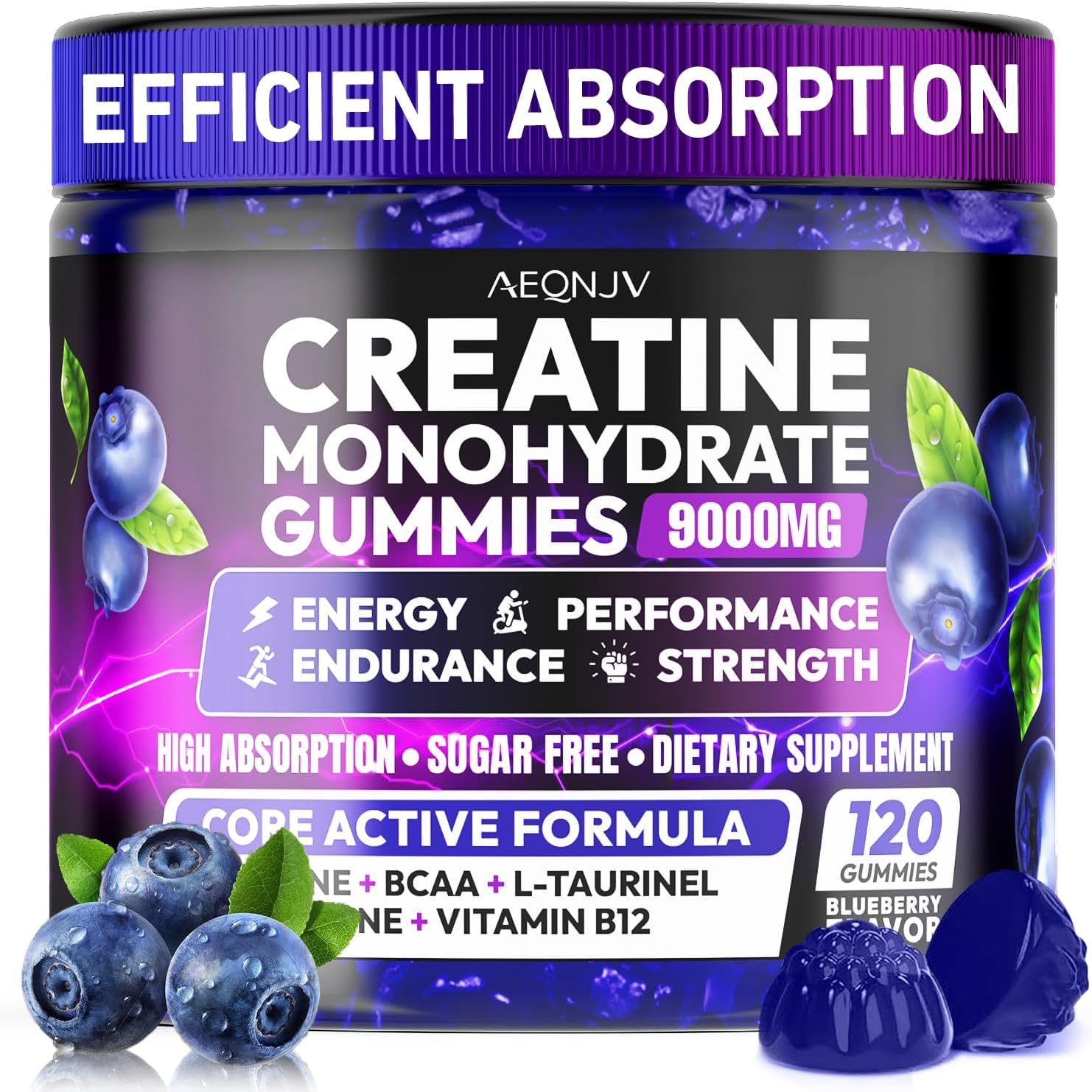Creatine Gummies Monohydrate Complex for Men & Women, 9000MG Creatine Pre-Workout Supplement Enhance Muscle Strength Recovery Cognitive Health & Memory, 120 Gummies Sugar Free Vegan Non-GMO