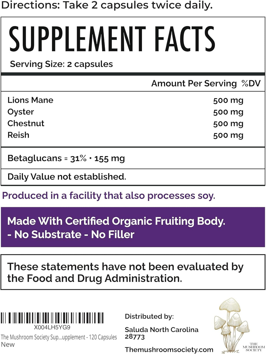 Super Stacker - 4-in-1 Mushroom Supplement Wellness Blend - Lion’s Mane, Oyster, Chestnut & Reishi - Immune, Focus & Daily Vitality - 120 Vegan Capsules