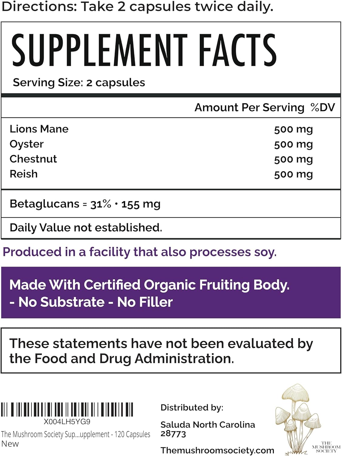 Super Stacker - 4-in-1 Mushroom Supplement Wellness Blend - Lion’s Mane, Oyster, Chestnut & Reishi - Immune, Focus & Daily Vitality - 120 Vegan Capsules