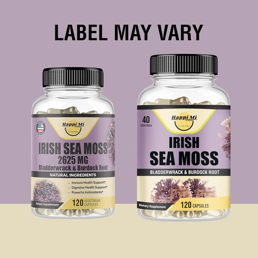 Irish Seamoss Capsules 2625mg per Serving - Made with Organic Seamoss, Bladderwrack & Burdock Root for Digestive & Immune Support