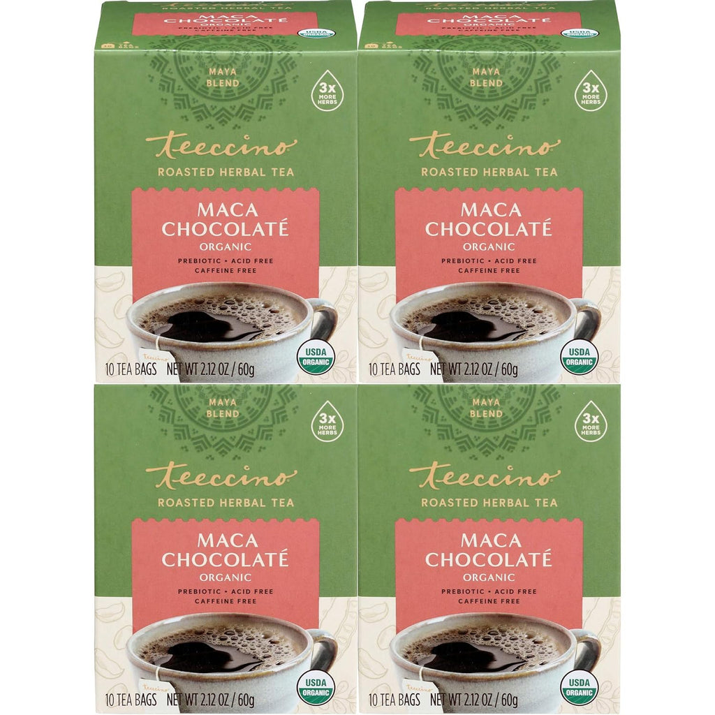 Teeccino Herbal Tea – Maca Chocolaté – Adaptogenic Peruvian Maca, Cacao, Chicory, Prebiotic, Caffeine Free, Acid Free, Coffee Alternative (10 Count (Pack of 4))