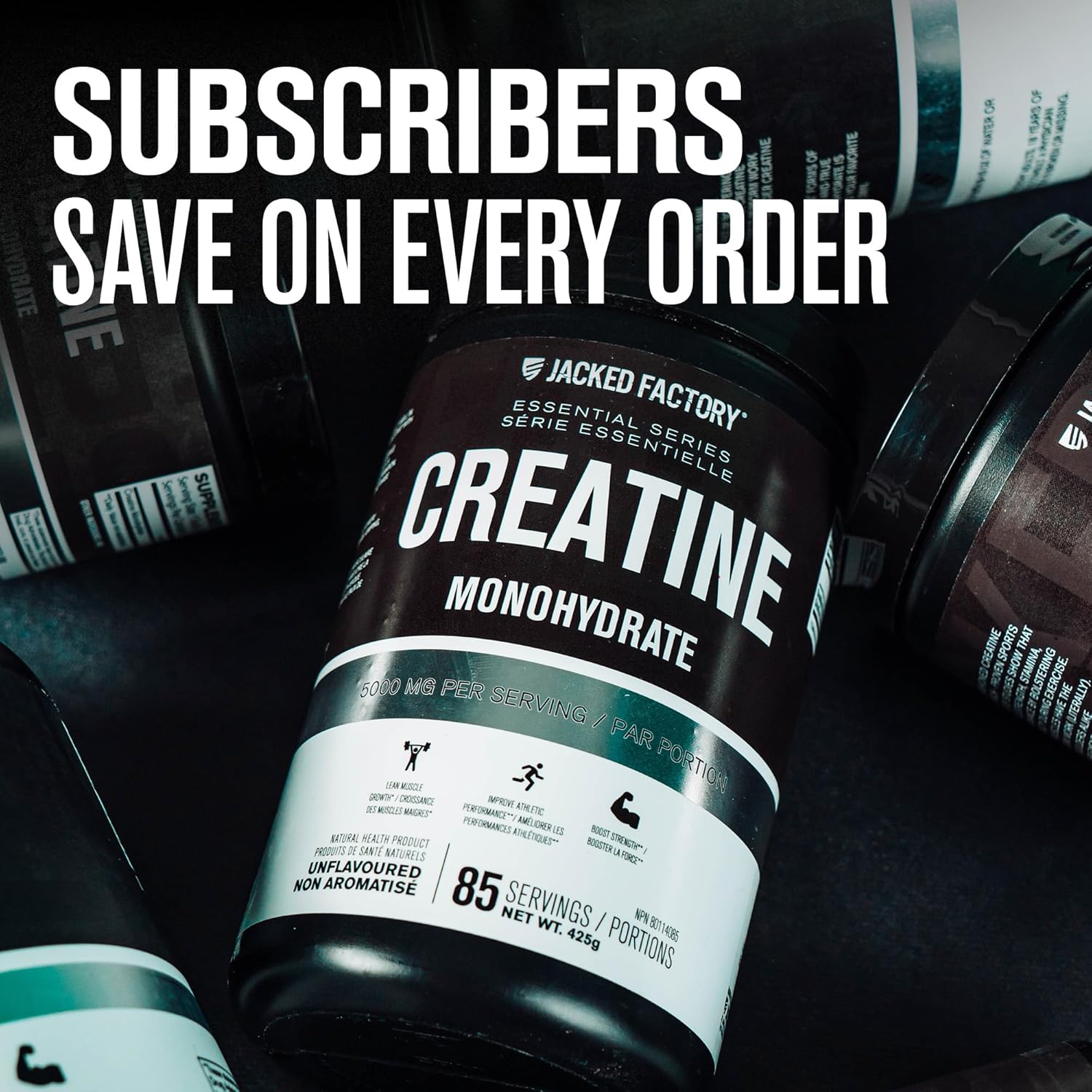 Jacked Factory Creatine Monohydrate Powder 1000g - 5g Daily Creatine Supplement for Men and Women, Vegan-Friendly, Third-Party Tested - 200 Servings, Unflavored