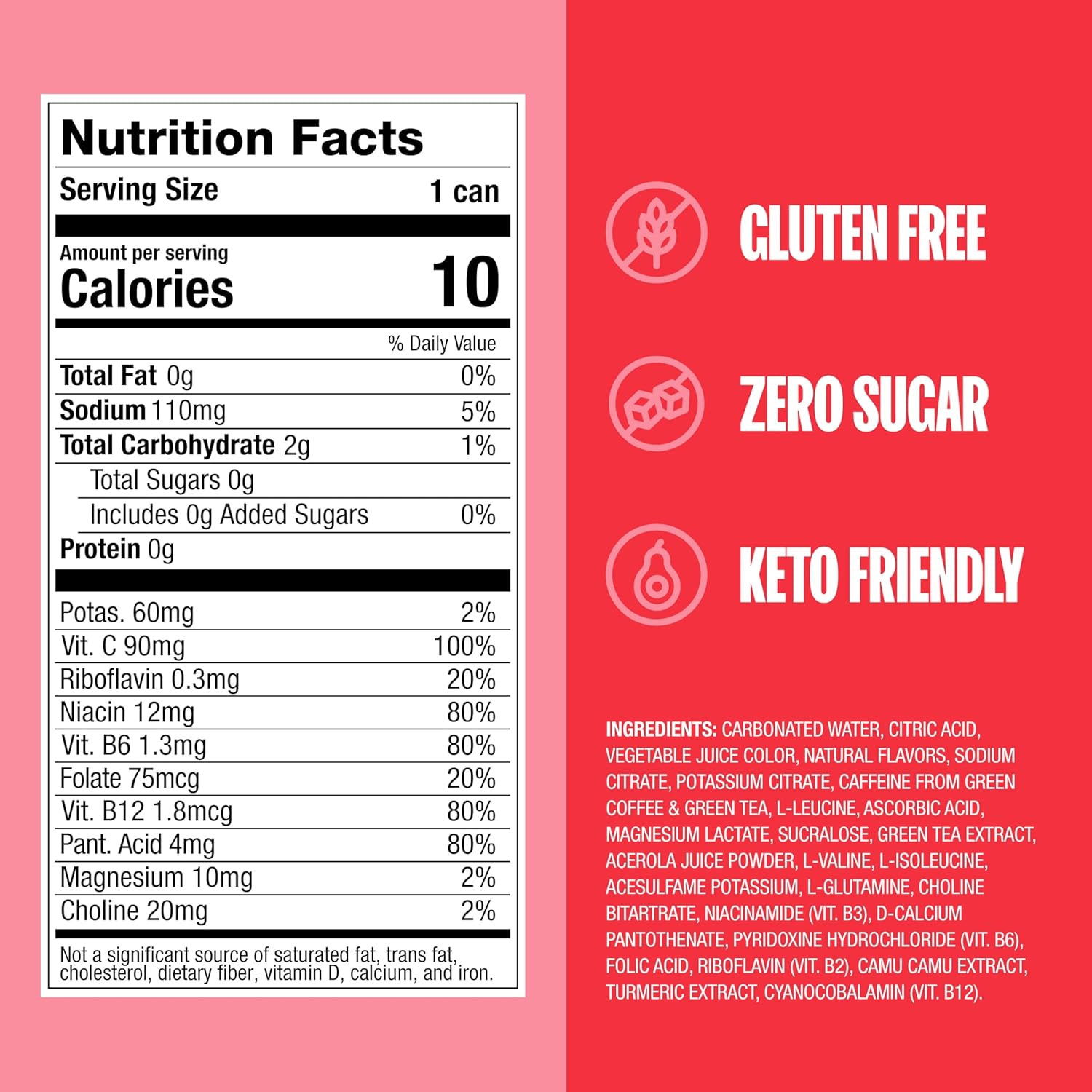 ZOA Zero Sugar Energy Drinks, Strawberry Watermelon - Sugar Free with Electrolytes, Healthy Vitamin C, Amino Acids, Essential B-Vitamins, and Caffeine from Green Tea - 12 Fl Oz (12-Pack)