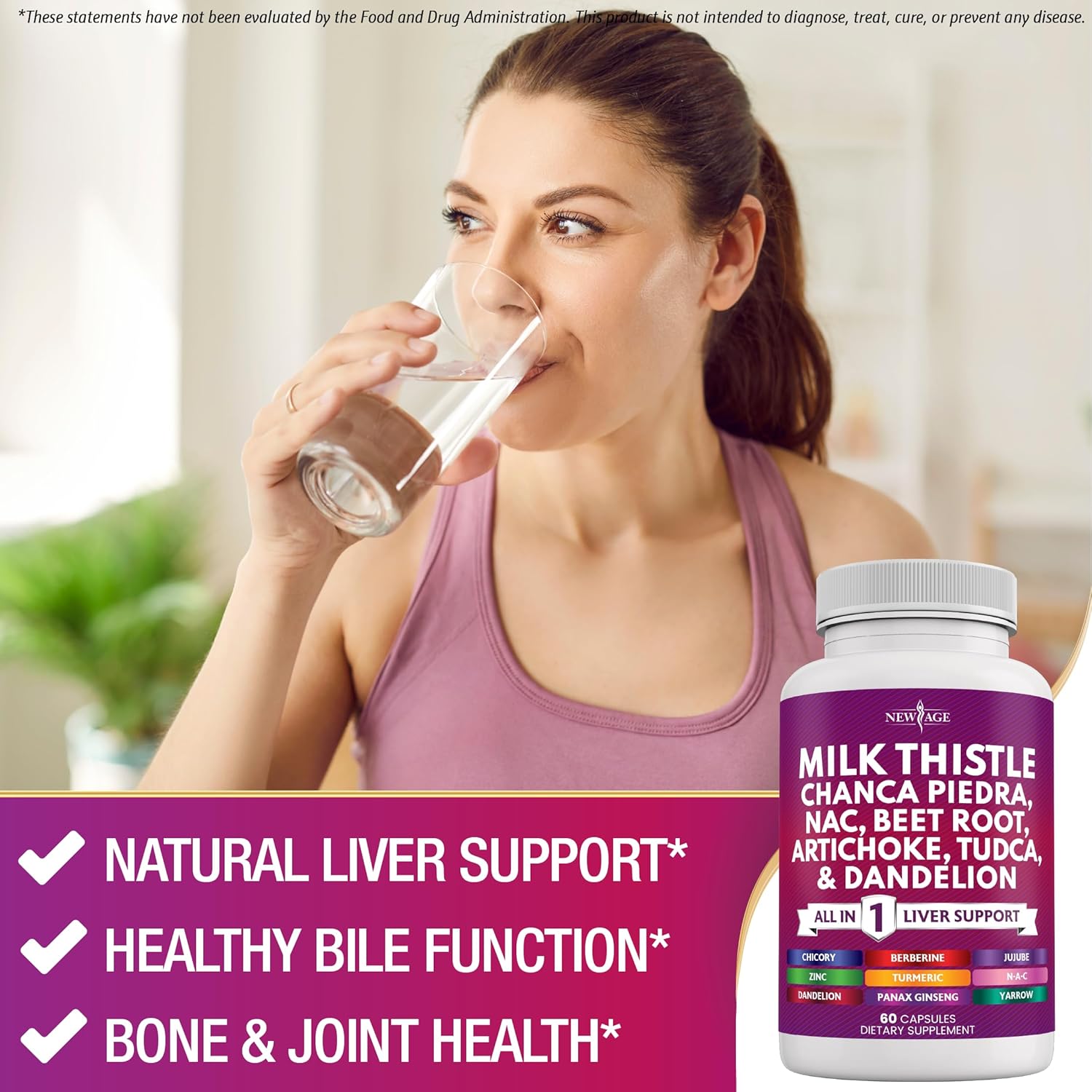NEW AGE Milk Thistle NAC Chanca Piedra Beet Root Artichoke Dandelion Root Astragalus - Plus TUDCA & Ginger - 60 Count