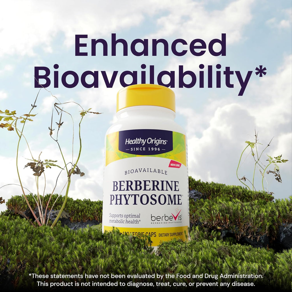 Healthy Origins Berberine Phytosome 550 mg (Berbevis), Berberine Supplement for Metabolic Support, Non-GMO, Vegan, 120 Veggie Caps