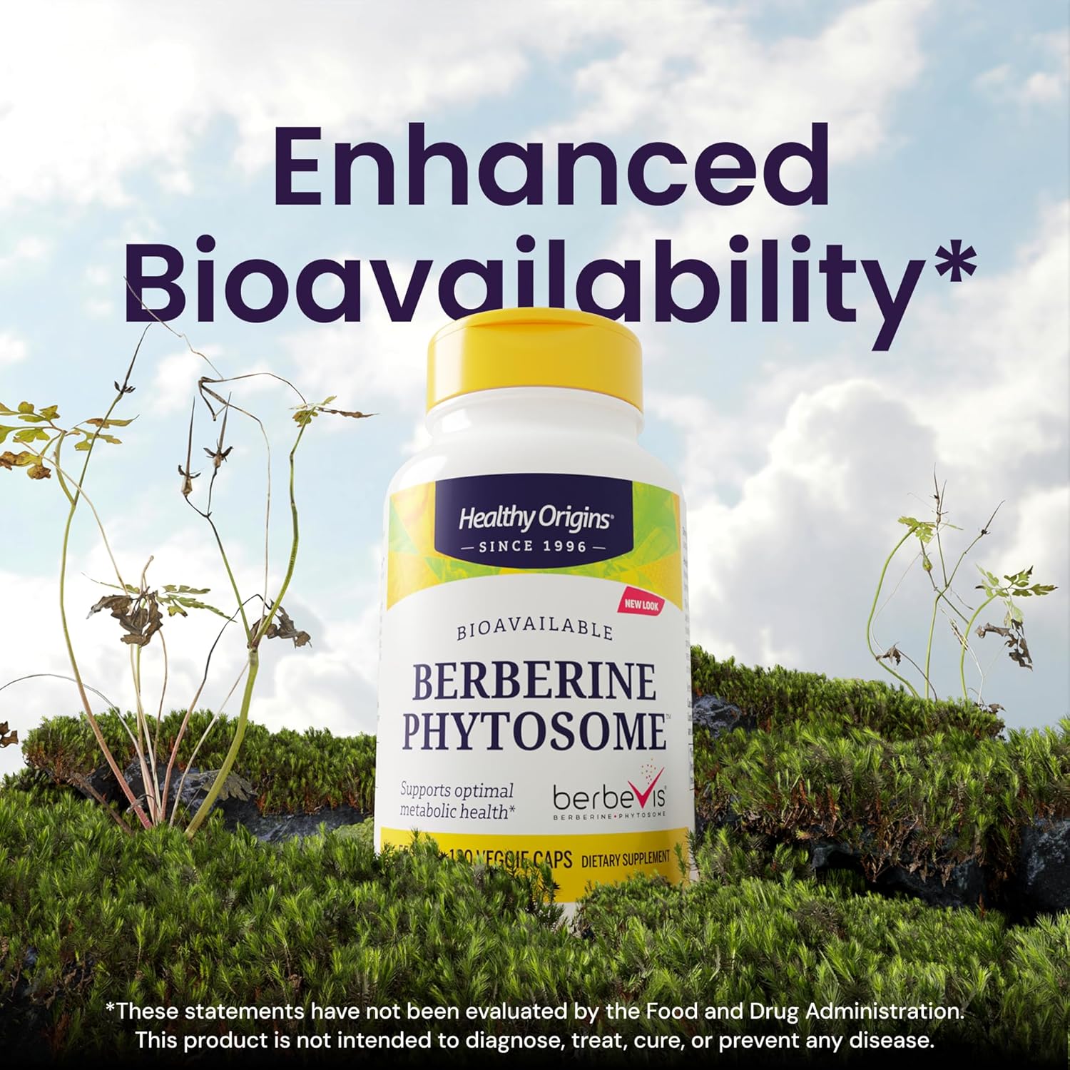Healthy Origins Berberine Phytosome 550 mg (Berbevis), Berberine Supplement for Metabolic Support, Non-GMO, Vegan, 120 Veggie Caps