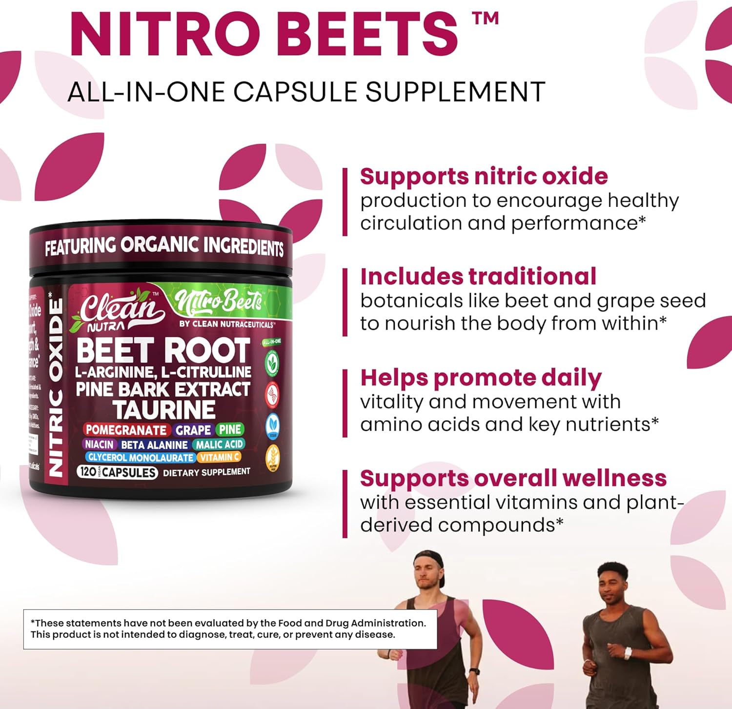 Clean Nutra Organic Beet Root Capsules L Arginine L Citrulline Pine Bark Nitric Oxide Beetroot Powder Arginine Citrulline Supplement Pre Workout Supplements Extract – 120 Vegan Pills